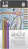 Pentalic Metallic Colored Pencil Tin Set, 12pc