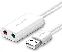UGREEN Adaptador de placa de som USB para entrada de áudio com fone de ouvido duplo TRS de 3 pólos de 3,5 mm e microfone USB para Aux Conversor de áudio externo de 3,5 mm para Windows Mac Lin