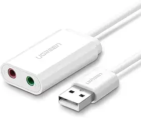 UGREEN Adaptador de placa de som USB para entrada de áudio com fone de ouvido duplo TRS de 3 pólos de 3,5 mm e microfone USB para Aux Conversor de áudio externo de 3,5 mm para Windows Mac Lin
