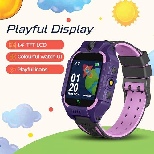 Image of GameSir Kids Smartwatch for Boys & Girls, Men & Women, Sim Card Support, Location Tracker /GPS System, Music Player, Camera, Video,Notification, Alarm, Waterproof, Calling Smart Watch (Purple)