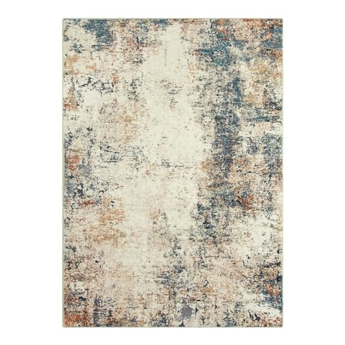 Lahome Abstract 3x5 Rug,Washable Blue Grey Entryway Rug Non-Slip,Low-Pile Soft Modern Kitchen Rug Indoor Area Rugs for Entry Bathroom Bedroom Entrance (Teal/Blue) Blue/Gray 3' x 5' (Rectangu