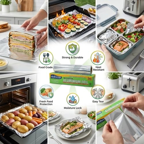 Image of 500g Food Grade Aluminium Foil | ISI Certified | 18 Micron Thick | Ideal for Wrapping, Packing, Cooking, Baking | Silver Foil Roll for Kitchen Use | Safe Aluminum Foil | Pack of 2