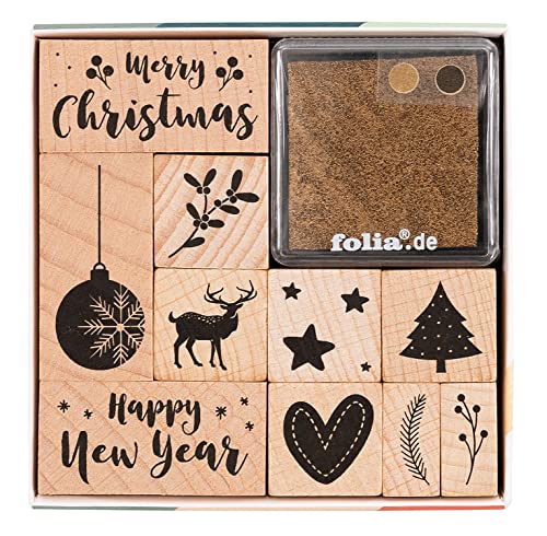 folia 31108 - Holzstempelset Christmas, inklusive 10 Holzstempel und...