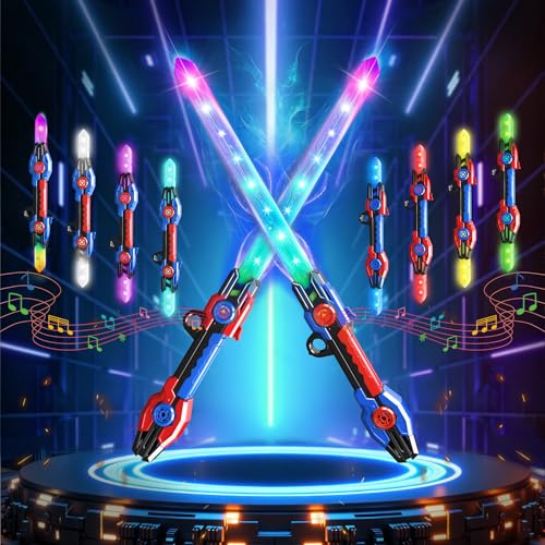 VATOS Lot de 2 Sabres Laser Lumineux pour Enfants avec Double Lame Télescopique, 8 Couleurs LED, Effets Sonores Réalistes et 2 Modes de Jeu, Jouet pour...