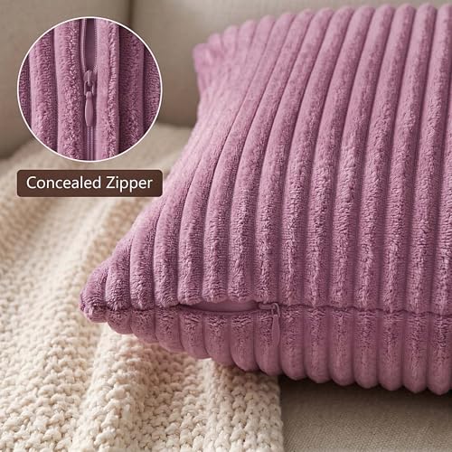 Image of Yellow Weaves Pencil-Stripe Fur Cushion Covers | Soft Polyester | Decorative Sofa & Throw Pillow Covers | 16x16 Inches, Pack of 5 (Purple)