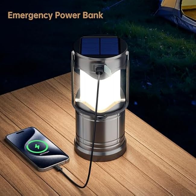 Lichamp 4-Pack Solar Camping Lantern, USB Rechargeable LED Lanterns Battery Powered Pop Up Flashlight Lamps with Three Modes Power for Power Outages Hurricane Supplies Emergency Indoor & Outdoor