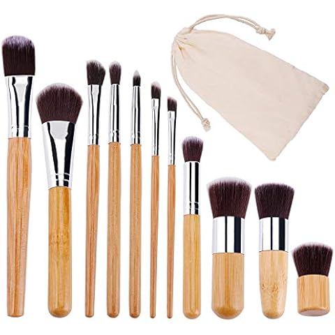 Makeup Brush Natural Bamboo 11 Pcs Soft Synthetic Make up Brushes Set Foundation Powder Concealers Lip Eyeshadows Blending Brush Kit with Travel Pouch Cover