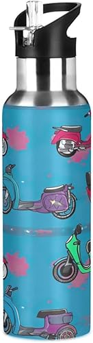 BPA-Free Sport Water Bottle Insulated 32 Oz, Stainless Steel Vacuum Insulated Water Bottle for Gym Outdoor Travel School, Lively Motorcycles Blue