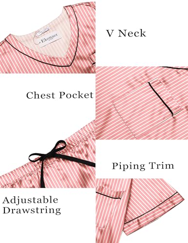 Image of Ekouaer Silk Pajama for Women Short Sleeve Satin Pj Set Two Piece Soft Sleepwear Loungewear S-XXL