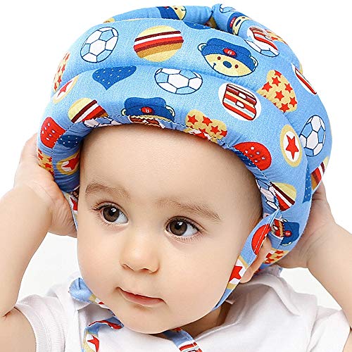 IULONEE Casco protettivo per bambino in cotone con protezione per la testa, cappello protettivo per bambini, casco protettivo regolabile (Calcio blu)