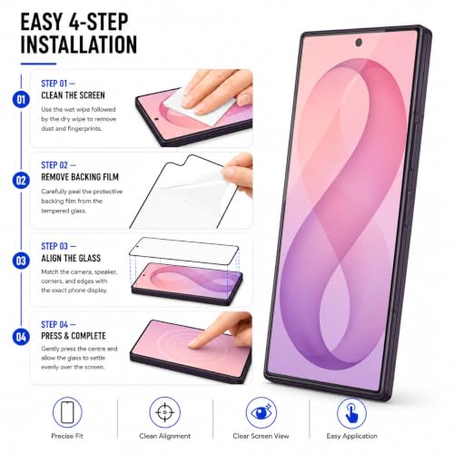 Image of FIRST MART Tempered Glass Screen Protector for Samsung Galaxy Z Fold 8 Ultra 5G - Full-Glue Screen Guard, 3D Edge to Edge, HD Clear, Bubble-Free, Case-Friendly, Black, Pack of 2