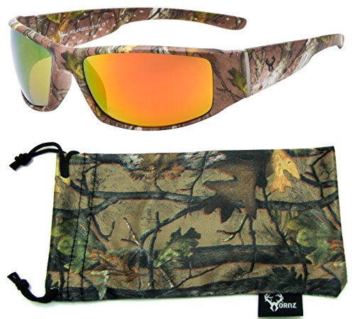 Hornz Brown Camuflaje del Bosque polarizados Gafas de Sol Hombres Full Frame Sport par Brazo & Free Matching Microfiber Pouch  Marco de Marrón Camo - Lente Naranja