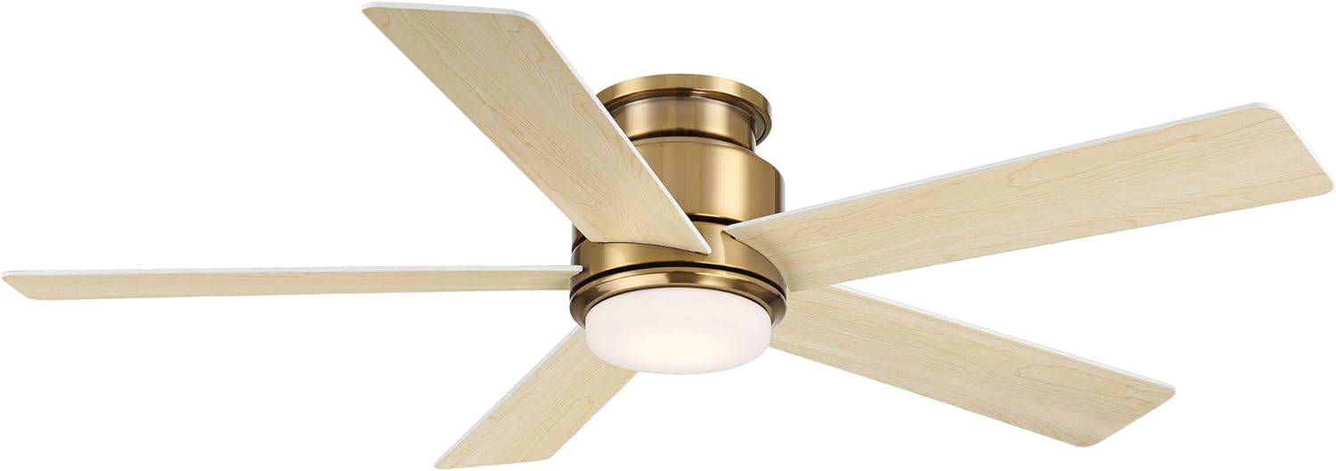 Casa Vieja 52" Grand Palm Modern Indoor Outdoor Ceiling Fan 5 Blade LED Light Remote Control Soft Brass Finish White Wood Blades Bedroom Patio Living Room Kitchen Porch Hugger Damp Rated Flush Mount