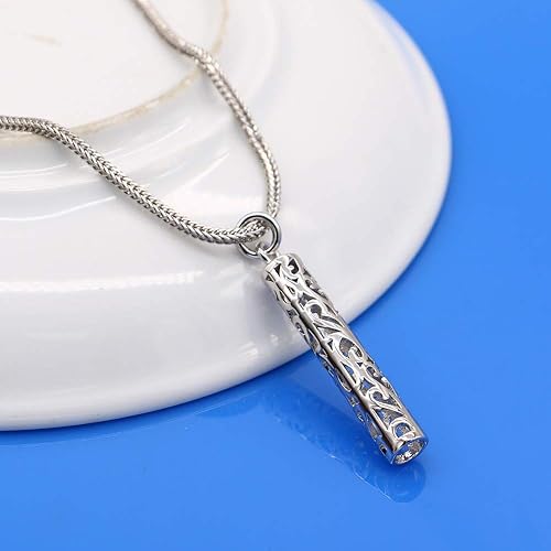 Miniatura 6 de Dankadi Collar de plata 925 para mujer, collar con colgante cilíndrico con patrón bohemio, cadena de serpiente de plata 100% original, 17.7-23.6 in,
