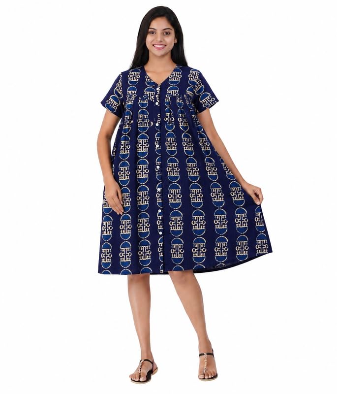 menmaii Women's Pleated/AliaCut (L to 4XL)- Front Open/Button Down/Maternity/Feeding/Elderly/Hospital Use Short Length Dress-picture-13