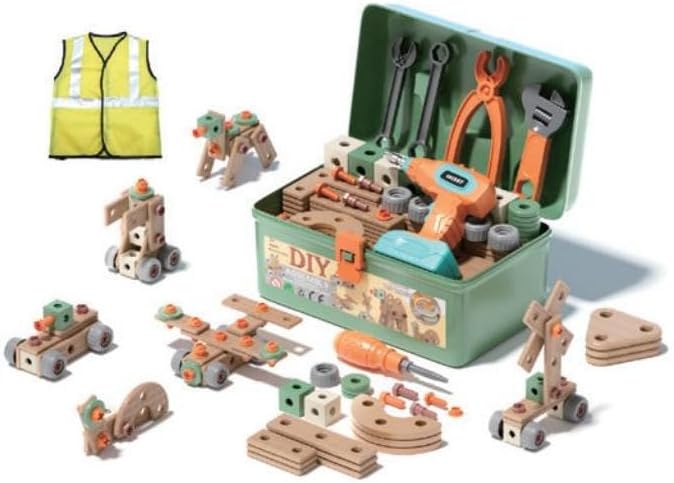 CUTE STONE 168-Piece Kids Tool Set with Construction Vest & Toy Drill – Toddler Pretend Play Construction Toy, Educational Building Kit in Storage Box, Gift for Boys & Girls