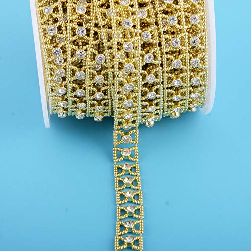 Eoohan 10 Yards 13Mm/0.51Inch Width With 5Mm/0.2Inch Rhinestone Chain Trims Sewing Bow Shape Flatback Gold Color Craft Beaded Wedding Bags Decoration #TOP4