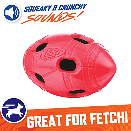 Nerf Dog Rubber Football Dog Toy With Interactive Squeaker And Crunch, Lightweight, Durable And Water Resistant, 6 Inch Diameter For Medium/Large Breeds, Single Unit, Red #TOP2