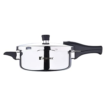 Bergner Argent Elements Triply 3.5 L Pressure Pan with Unique 3 Safety System and Pressure Indicator, Steam Safety lock Handle>Gasket Pressure Release>Safety Valve, Ideal for Pressure Cook/Fry/Saute/Simmer, 5 Year Warranty