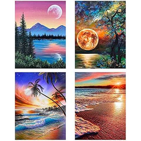 Cskunxia 4 Pack Diamond Painting Kits for Adults DIY Diamond Art Painting Full Drill Diamond Art Kits by Numbers for Home Wall Decor, 30x 40 cm Without Frame Cover