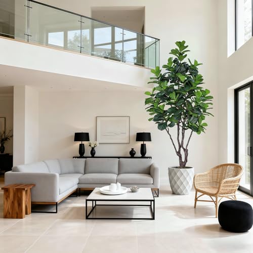 Image of 8FT Faux Fiddle Leaf Fig Tree, Large Artificial Plants Indoor Ficus Lyrata Trees, Realistic Fake Tree in Pot Floor Plant for Home Decor Office Christmas Housewarming Gift