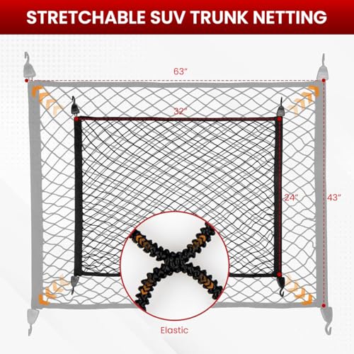 Image of STHIRA Elastic Bungee Cargo Net Car Trunk Shipping Net Mesh Double Layer Stretchy Tie-Down Net with Hooks, Utility Cargo Mesh with Mounting Accessories, 80x60cm