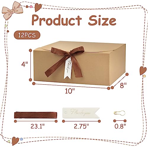 12Sets Gift Boxes With Lids,10X8X4Inch Large Kraft Paper Present Box,Bridesmaid Proposal Box With Ribbon Thank You Card,For Wedding Anniversaries Birthdays Baby Shower Christmas Party(Kraft Paper) #TOP2