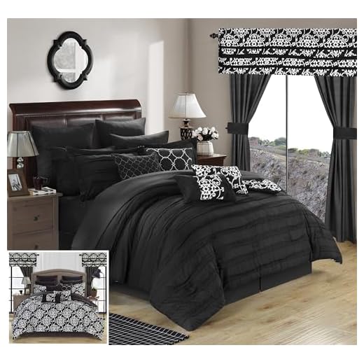 Chic Home Hailee 24 Piece Comforter Complete Bed in a Bag Sheet Set and Window Treatment, King, Black