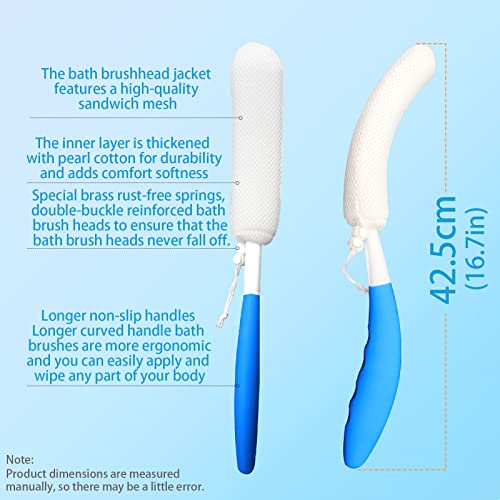 15.35" Back Bath Brush With Sponge,Back Scrubber Bath Mesh With Anti-Slip Curved Long Handle Bath Body Brush For Elderly Aid Bathing And Shower #TOP5