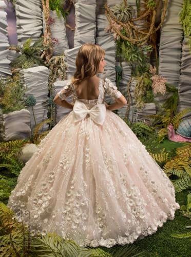 Tulle Flower Girls Dresses Short Sleeve Pageant Dress for Girls Bow Wedding Party Dress3