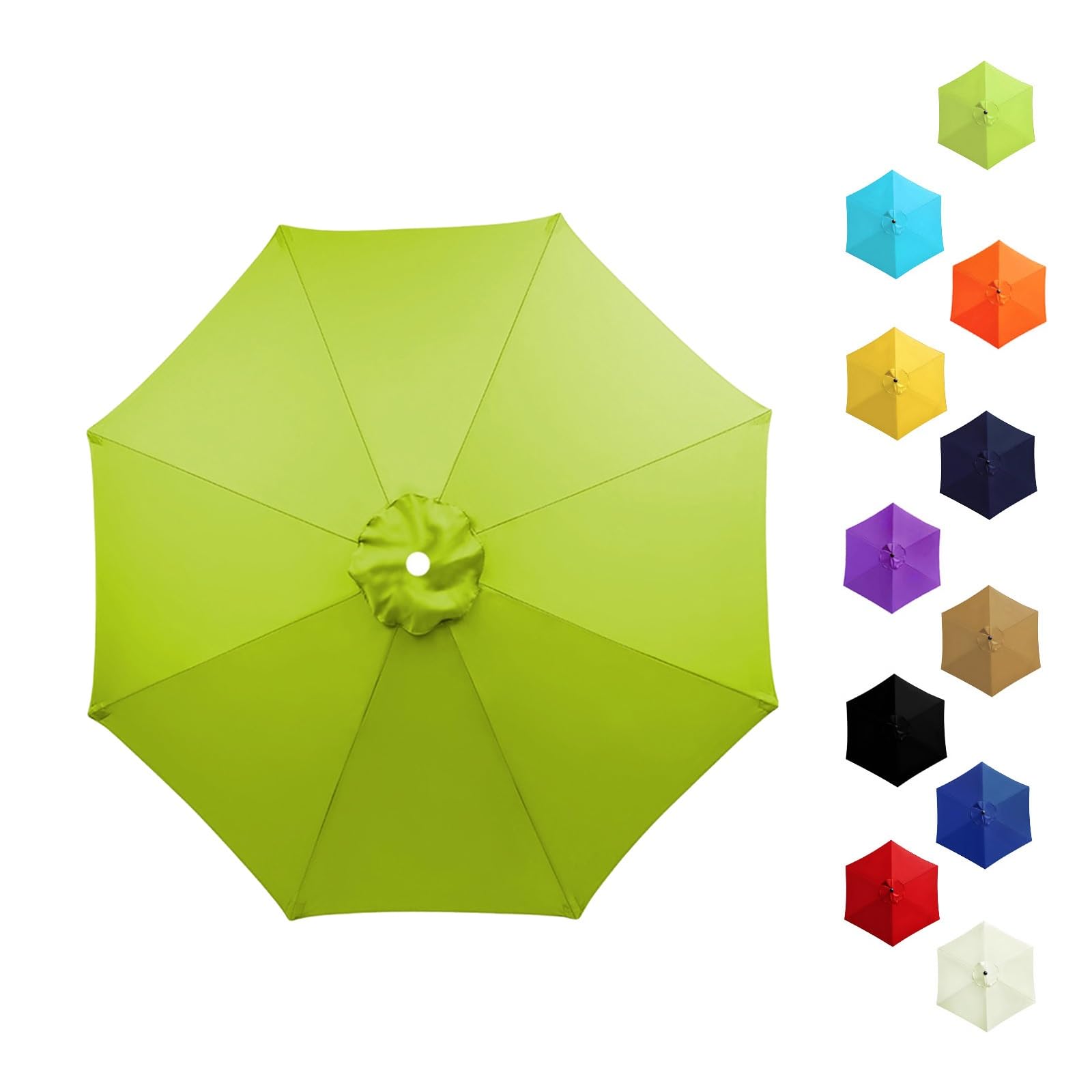 Garden Replacement Parasol Canopy 6/8 Ribs, 2.0m 2.15m 2.30m 2.5m 2.7m 3.0m 3.5m Anti-UV Patio Umbrella Replacement Canvas, Waterproof Parasol Fabric Cover for Market(Grass green,2.8m/8 Arms)