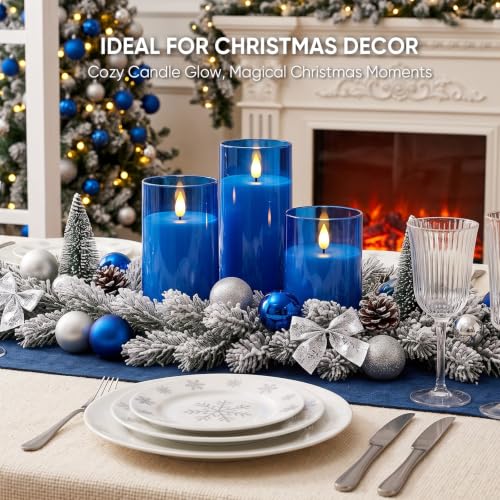 Image of Raycare Battery Operated Flameless Pillar Candles with Remote Timer, Blue