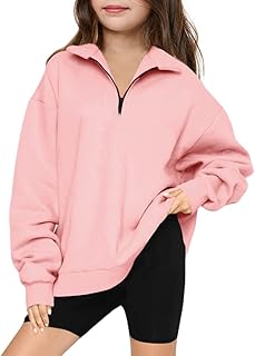 Batermoon Girls' 1/4 Zipper Sweatshirts Casual Oversized Long Sleeve Pullover Tops Cute Half Zipper Hoodie Sweater