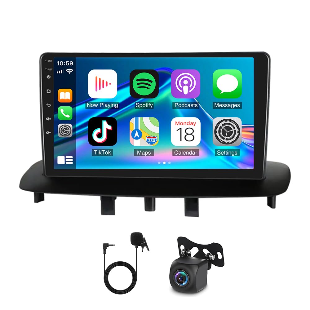Radio samochodowe 2+64G Android 15 do Renault Megane 3 2009-2014, 9-calowy ekran dotykowy Double Din Radio do Megane 3 Radio Carplay Android Bluetooth WiFi GPS DSP DAB FM AHD kamera cofania Mirror