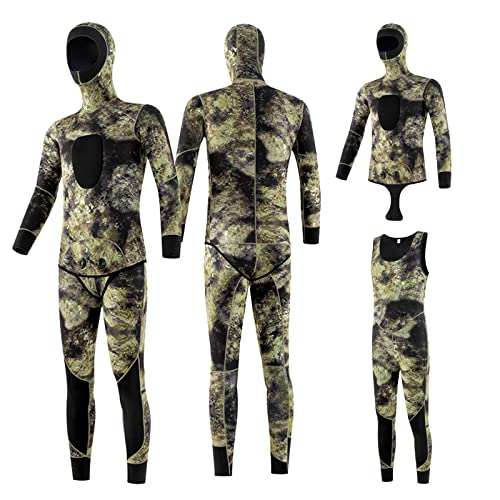 Wetsuits Men Suit 3mm / 5mm Neoprene Camo Hooded Diving Suit Full Body Keep Warm for Spearfishing,Snorkeling,Scuba Diving,3mm,L