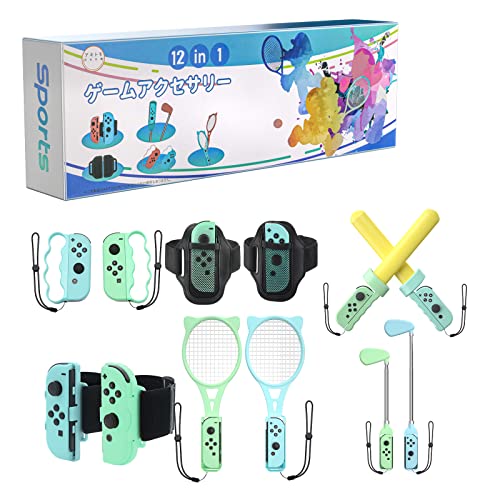 Nintendo Switch Sports Accessories, Nintendo Switch Sports Leg Strap, Switch Wrist Straps, Switch Boxing Grips, Switch Tennis Racket,Switch Game Sword Grip and Switch Golf Club - 12 in 1