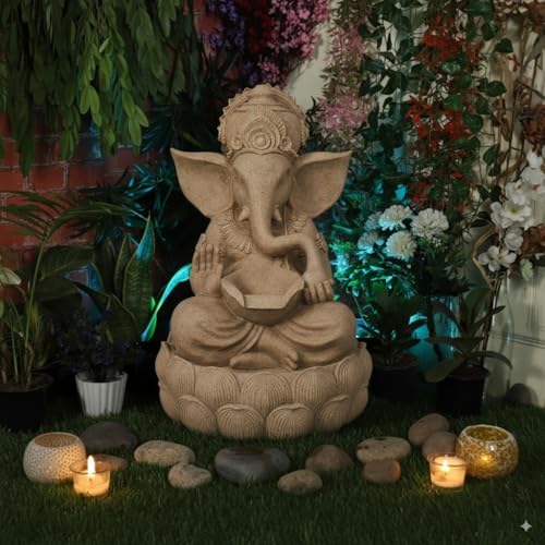Image of Swarnhouse Lord Ganesha Decorative Water Fountain, 3 Feet Tall, Lotus Base, Indoor Outdoor Garden Decor (Article 4)
