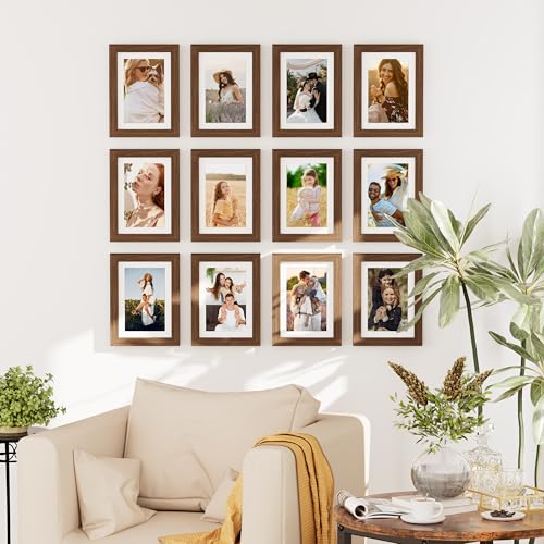 decorUhome 5x7 Picture Frame Set of 10, Display Photos 4x6 with Mat or 5x7 Unmatted for Picture Frames Collage Wall Decor, Brown