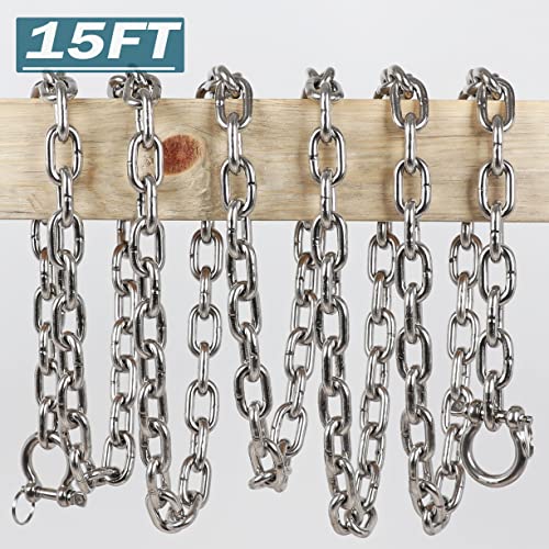 Deck Man 316 Stainless Steel 5/16" Boat Anchor Chain With 2 Pcs 3/8" Anti-Off Shackles，Marine Grade (15 Ft) #TOP1