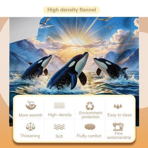 Couverture Polaire 240 x 260 cm Dauphin Bleu, Couverture Canapé Grande Taille Usage Multiple comme Couette d'Appoint, Assure Une Protection Contre Le Froid, AQ8886