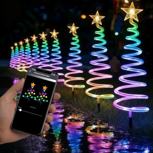 10 Pack Christmas Pathway Lights Outdoor with RGBW DIY Modes, APP...