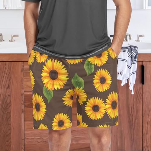 Sunflower Brown Pajama Shorts for Men Lounge Pants Lounge Wear Pajama Pants Mens Short Shorts with Pockets, S-XXL 6