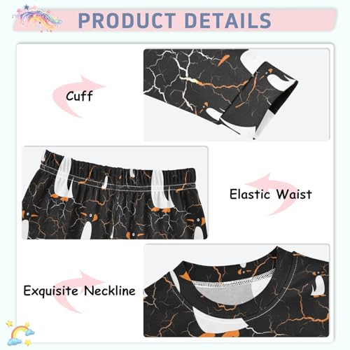 Pajama Sets Long Sleeve Penguin Pattern on Black Soft Comfy Sleepwear 2 Piece PJS 3-8T4