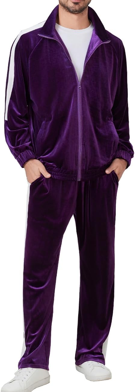 Mens Tracksuit 2 Piece Velour Sweatsuit for Men Casual Full Zip Jogging Suit Jacket Pants Set