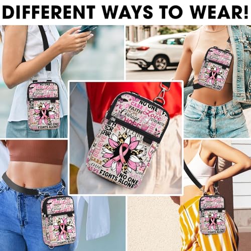 84hoods Breast Cancer Awareness Gift for Women. Crossbody Phone Bag with Adjustable Strap. Small Waterproof Cell Phone Purse. Support for Fighter, Survivor. Pink Typography.2