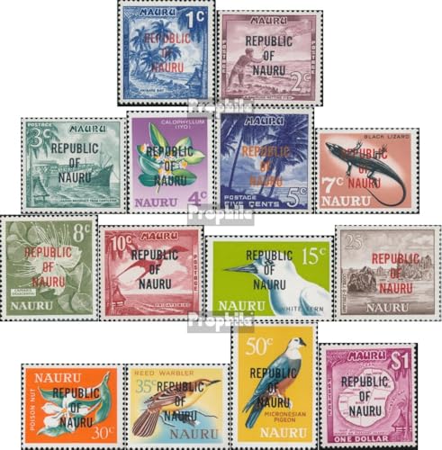 Colección de aves de Nauru 69-82 completa y en estado post-fresco MNH original de 1968