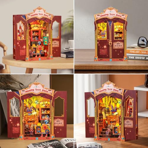 Image of Book Nook Kit, Dragon Toy Shop Bookshelf Decor | LED Light, DIY Miniature, 3D Wooden Puzzle House, For Beginners, Teens & Adults, 103 Pieces