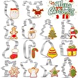 Moldes Galletas Navidad 14 Piezas, Fiambrera Cortadores de Galletas de Navidad Acero Inoxidable para Cookie, Formas de Papá Noel, Árbol de Navidad, Hombre de Jengibre, Reno