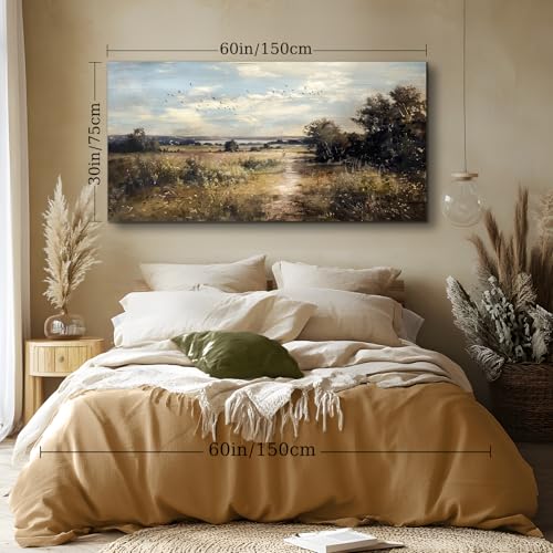 crmotu Landscape Wall Art, Nature Wall Decor, Oversized Wall Art, Wilderness Path Scenic Art Prints, Vintage Rustic Pictures Wall Decor Living Room Bedroom Dining Room Modern Farmhouse 30"X60"