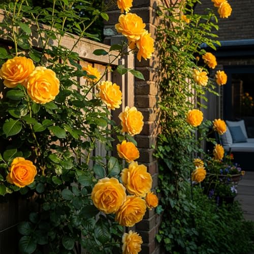 Image of Climbing Rose Hybrid Seeds Pack - Large Flowers- 70 Easy-to-Grow Seeds for Vibrant Blooms, Suitable for All Indian Climates (GOLDEN)